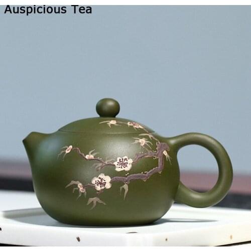 230ml Yixing Purple Clay Xishi Teapots Handmade Plum Blossom Pattern Tea Pot Kettle Raw Ore Green Mud Teaware Customized