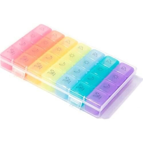 28 Grid Rainbow Medicine Box One Week Pp Pill Box Large Capacity Division Professional Fashion Good Life