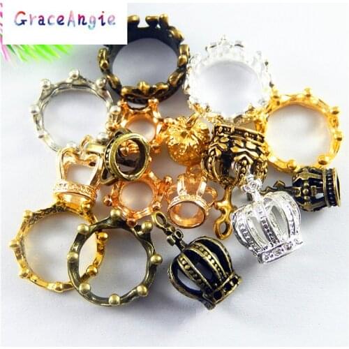 40pcs Wholesale Metal 3d Crown Ground Pendant Ring Handmade Gift Hollow Princess Charms Bracelet Necklace Inner 13*13mm