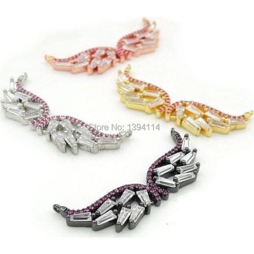 42*17*3mm Micro Pave Clear&Red CZ Double WingS Charms Of Double Loops Fit For Making Necklaces Jewelry