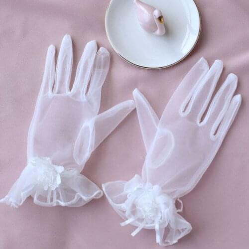 Gowns Accessories Thin Mesh Flowers with Fingers Short Gloves Fashion Glamour Lady Party Role Playing Glove