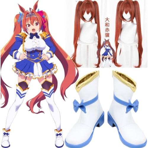 Anime Uma Musume Pretty Derby Daiwa Scarlet Cosplay Shoes Boots Halloween Costume Accessories Long brown hair wigs cap Cartoons