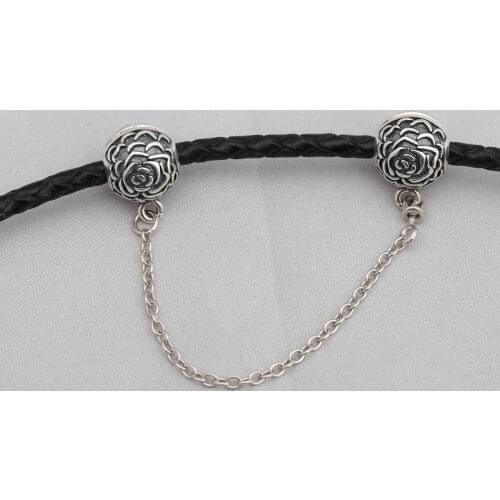 Authentic S925 Silver Safety Chain for Women Barcelets & Bangles DIY Jewelry Bead Charm Vintage Flower Bloom Clip