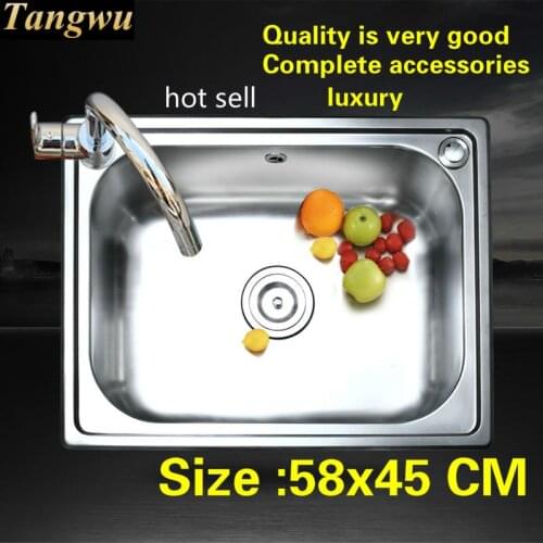 Free shipping Apartment luxury kitchen single trough sink standard 304 food-grade stainless steel hot sell 58x45 CM