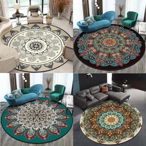 Bohemian Mandala Round Carpet for Living Room Large Geometric Ethnic Flower Bedroom Area Rugs Anti Slip Retro Floor Mat