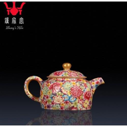 Clock home kiln jingdezhen hand-painted colored enamel flower is high-grade Chinese single pot teapot ceramic tea set
