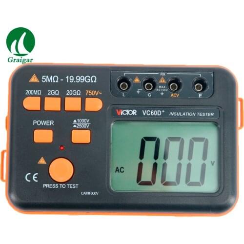New Type Victor VC60D+ Digital Insulation Tester 1000V 2500V, Megger MegOhm Resistance Meter