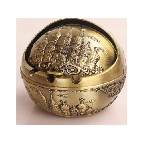 European retro home ashtray creative personality trend spherical metal lid multi-functional office ashtray smoking accessories