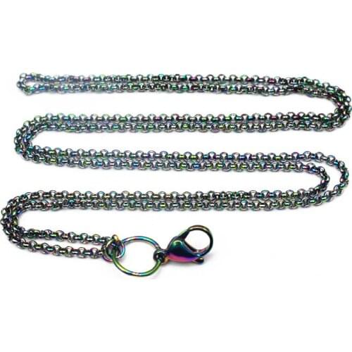Hot Selling 10pcs/lot 32 Inches Stainless Steel Rainbow Rolo Chains Floating Locket Chains Necklace Chain DIY Jewelry