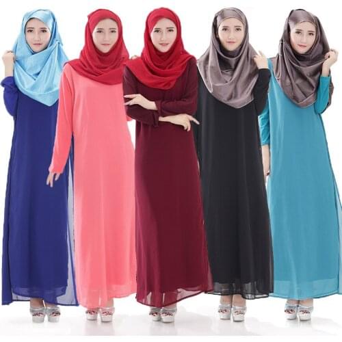 Islamic Muslim Long Dress Ethnic Dress Split Big Swing Dress Muslim Abaya Ladies Clothes 5 Colors Available