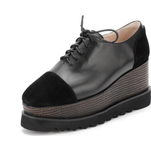 2019 leather high-heeled wedge with square head waterproof loafers 33-40