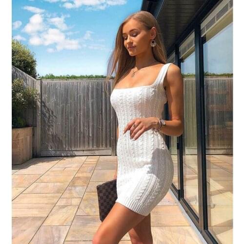 Summer Knitted Bodycon Dress Women Sexy Sleeveless Slim Knit Dress Mini Party Club Dresses Ladies Tanks Dress
