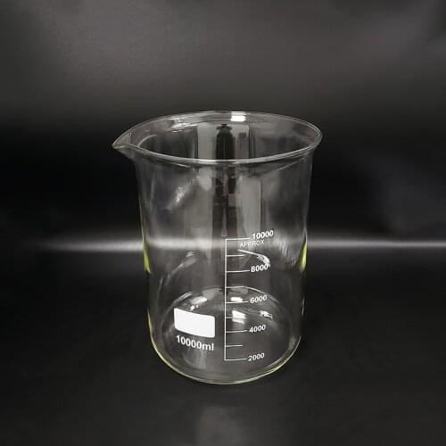 Beaker in low form,Capacity 10000ml,Outer diameter=230mm,Height=330mm,Laboratory beaker