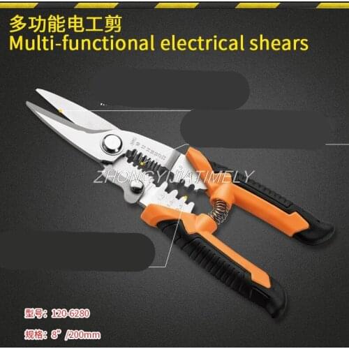 Multi-function electrician shears, wire strippers, crimping tools, wire cutters, industrial grade wire clamps