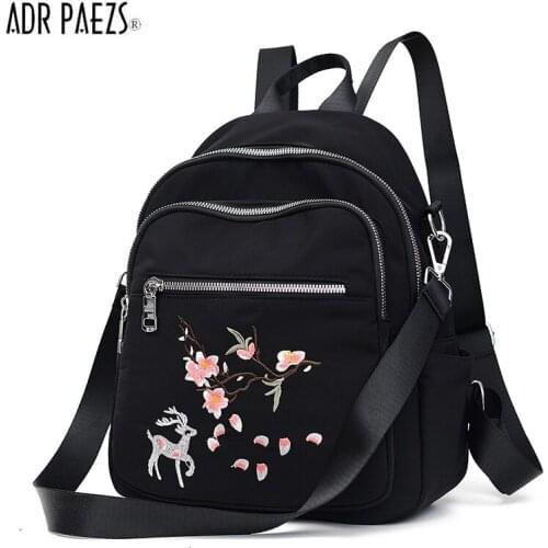 Fashion Woman Backpack Waterproof Nylon Floral Embroidered Travel Bags Mochila Feminina Preppy College School Bags Sac A Dos