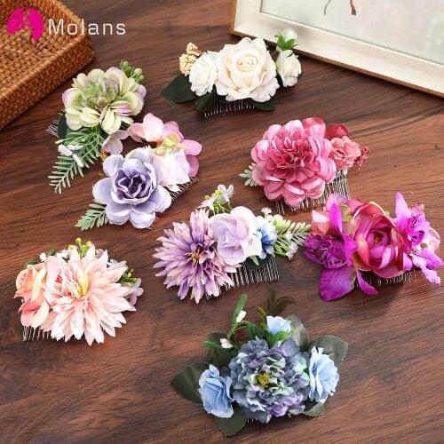 Molans Boho Bridal Hair Combs Floral Wedding Headwear Women Flower Hairpins Hair Clips Brides Hair Accessories Greenery Combs