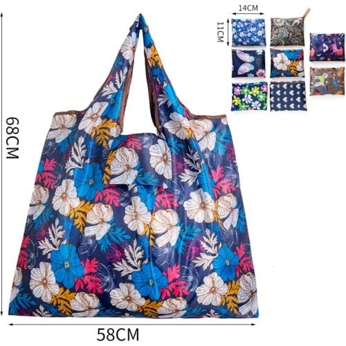 New Nylon Foldable Recycle Shopping BagEco Friendly Ladies Reusable Shopping Tote Bag Floral Fruit Vegetable Grocery Pocket