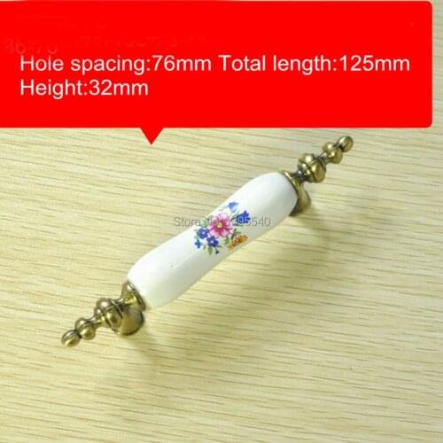 New 2pcs 76mm Ceramic Cabinet Handle Bronze Flower Knob Wardrobe Handle Bedroom Cupboard Drawers Zinc Alloy Knob Dresser Pull