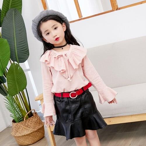 2018 autumn girls kids cotton Shirt or PU skirt comfortable cute baby Clothes Children Clothing