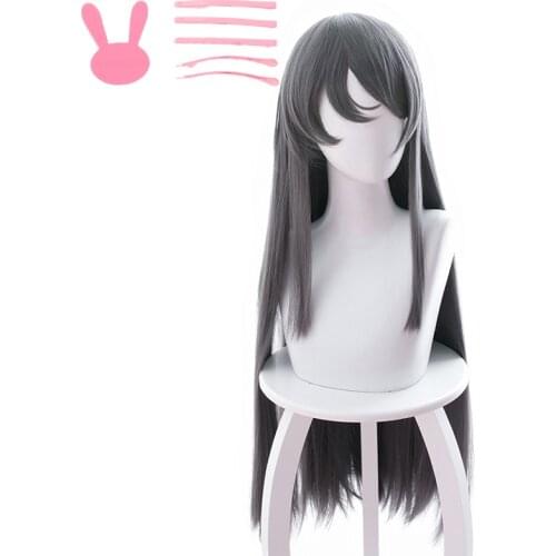 Sakurajima Mai Cosplay Straight Gray Wig Rascal Does Not Dream Of Bunny Girl Senpai Seishun Buta Yarou Synthetic Wig + Wig Cap