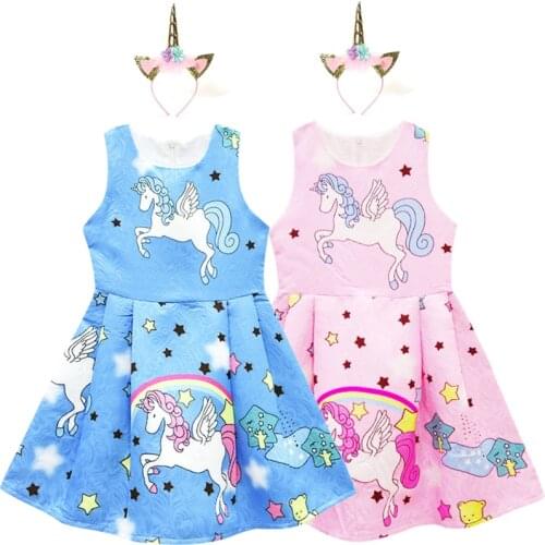 Baby Girls Dress Unicorn Costume for Kids Children Party Dresses flamingo Clothes kids Princess Dress unicornio vestido headband