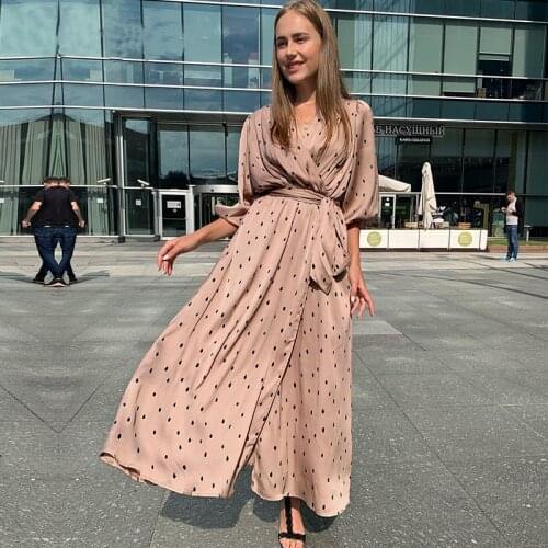 Women Bohemian Sashes Dot Printed A-line Dress Short Sleeve Sevy V neck Elegant Casual Dress 2020 Summer New Fashion Women Dress