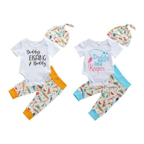 PUDCOCO Newborn Toddler Baby Boys 3Pcs Clothes Sets Cartoon Animal Print Short Sleeve Romper Tops+Long Pants+Hats 3 Colors 0-18M