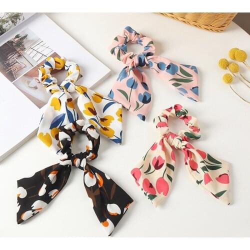 Fashion Floral Print Scrunchie Elastic Hair Band For Women Hair Scarf Bohemian Bows Rubber Ropes Hair Accessories Headwear Hot