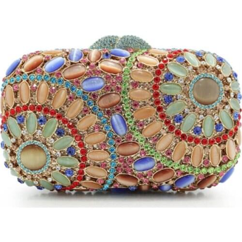 Luxury Classic Multicoloured Evening Clutch Bags Rhinestone Handbags Women Metal Crystal Clutches Fashion Ladies Shoulder Bag