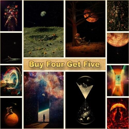 Modern Home Decor Future Space Astronaut Poster Retro Kraft Paper Posters Kids Room Painting Bar Cafe Hotel Wall Art Painting