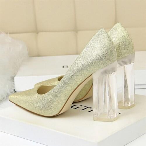 Clear Shoes Women Pumps Vintage Heels Elegant Shoes For Woman Thick Heel Designer Shoes Women Luxury 2020 Sexy High Heels Buty
