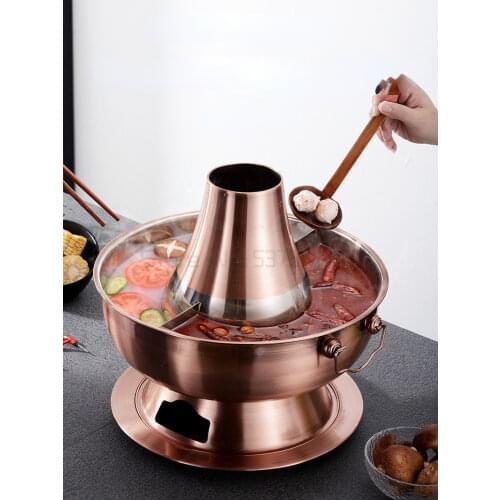 Thickened Stainless Steel Charcoal Chinese Copper Hot Pot Old Beijing Style Hot Pot Chinese Fondue Pot Cookware Set