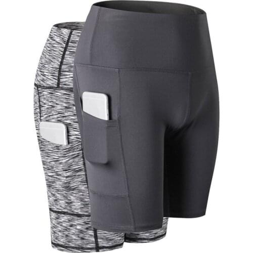 Women High Waist Running Training Sports shorts Quick-drying Tight-fitting Yoga Slant Pocket Stretch Fitness Shorts