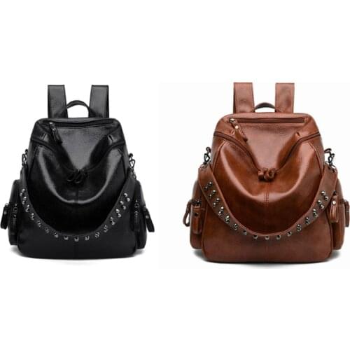 Women Anti-theft Backpack PU Leather Large Capacity Rucksack Travel Shoulder Bag M68C