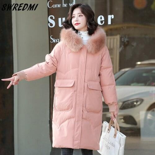SWREDMI Winter Long Coat Women 2021 High Street Wear Big Pockets Thicken Warm Parkas Snow Wear Hooded Jackets Female Outerwear