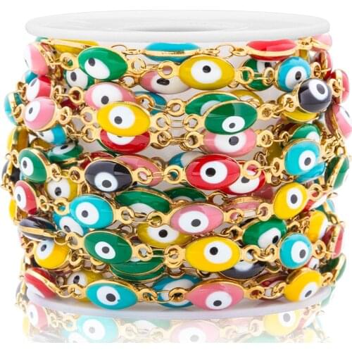 1M Gold Bead Bracelets Horse Eye Earring Stainless Steel Colorful Evil Eye Chains For DIY Jewelry Making Necklace Wholesale 6mm