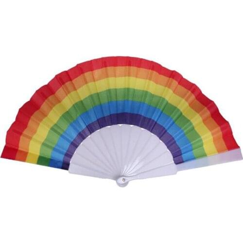 12pcs Rainbow Hand Held Folding Fan Dance For Gay Pride Parties Decoration Fan Art Craft Decor