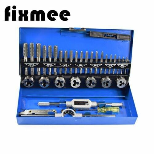 32 PCS HSS Tap and Die Set Metric M3 - M12 Hand Threading Tool Tungsten Carbide