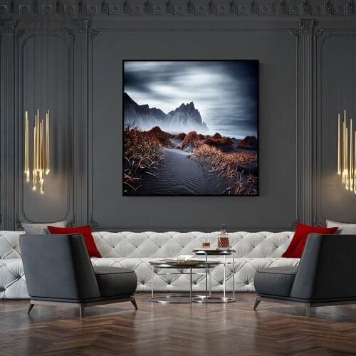 Abstract Grey Mountain Wine Red Grasses Painting On Canvas Nordic Wall Art Picture Prints And Posters For Living Room Home Decor