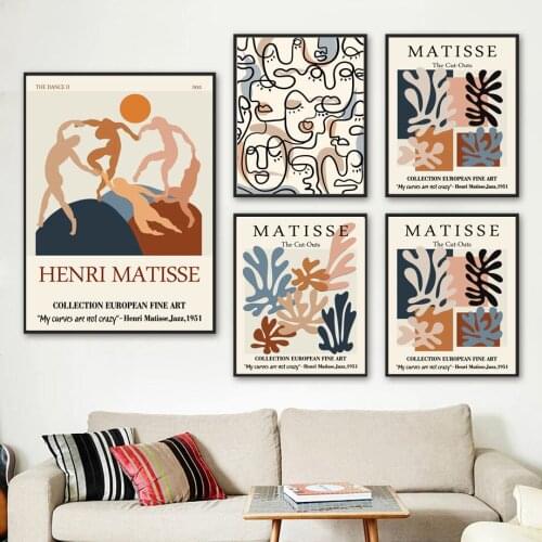 Abstract Henri Matisse Nordic Poster Lines Face Wall Art Print Canvas Painting Wall Decor Pictures For Living Room