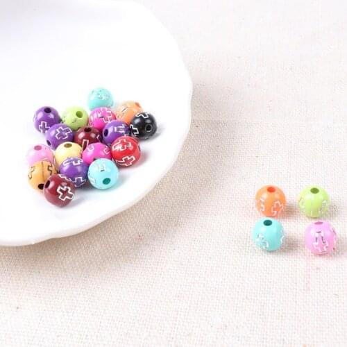 Acrylic Cross Pattern Round Loose Beads Circular For Jewelry making DIY Mixed color 100pcs 8mm 2018 new