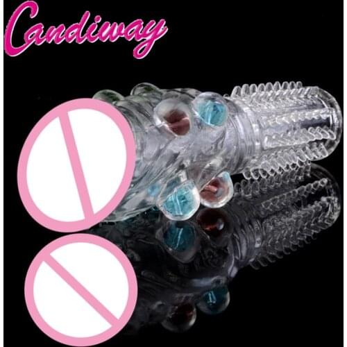 CandiWay Beads Delay Condom Crystal Penis extender vibrating Sleeve Ring Dildo Spike Condom Special Condoms Male Sex Product