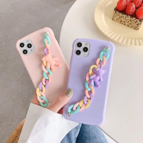 For Iphone 12 11 Pro X XS Max XR 7 8 Plus Macaron Silicone Half-Pack Mobile Phone Cover SE2020 Wristband Mobile Soft Coque Shell