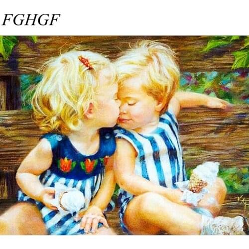 FGHGF Frameless Diy Cute Babies Painting By Numbers Home Art Wall Figure Pictures For Living Room Modern