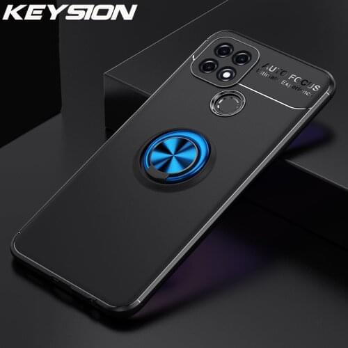 KEYSION Shockproof Case for OPPO A15 A15S Soft Silicone Magnetic Ring Stand Phone Back Cover for Realme Narzo 20 20 Pro 10