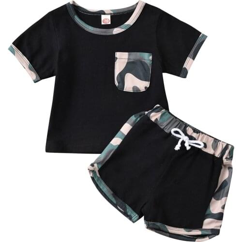 New Born Baby Short Sleeve Set Patchwork Print O Neck Tops and Short Pants 2-piece Suits