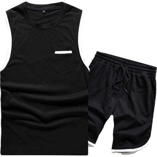 Europe Size Sporting Mens Sleeveles Vest Pants Suits Moletom Short Summer Tracksuit Two Piece Hoodie Set Clothing Pullovers Sets
