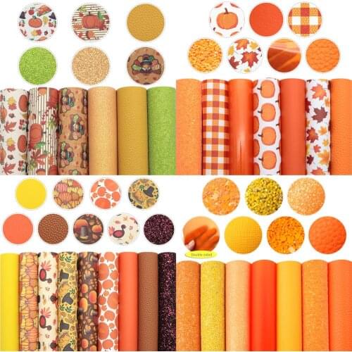 Thanksgiving Day Assorted Faux Synthetic Leather Sheet Fabric Set 20*33cm for Book Cover Bows DIY Handmade Material,1Yc20886