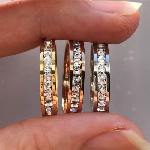 Minimalist Stacking Titanium Steel Rings For Women Men Silver Rose Gold Color Boho Small White Crystal Thin Ring Wedding Jewelry