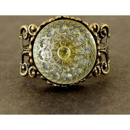Bronze brass Ring clock keep time mechanical hand wind for mens man 2016 flower net white face antique